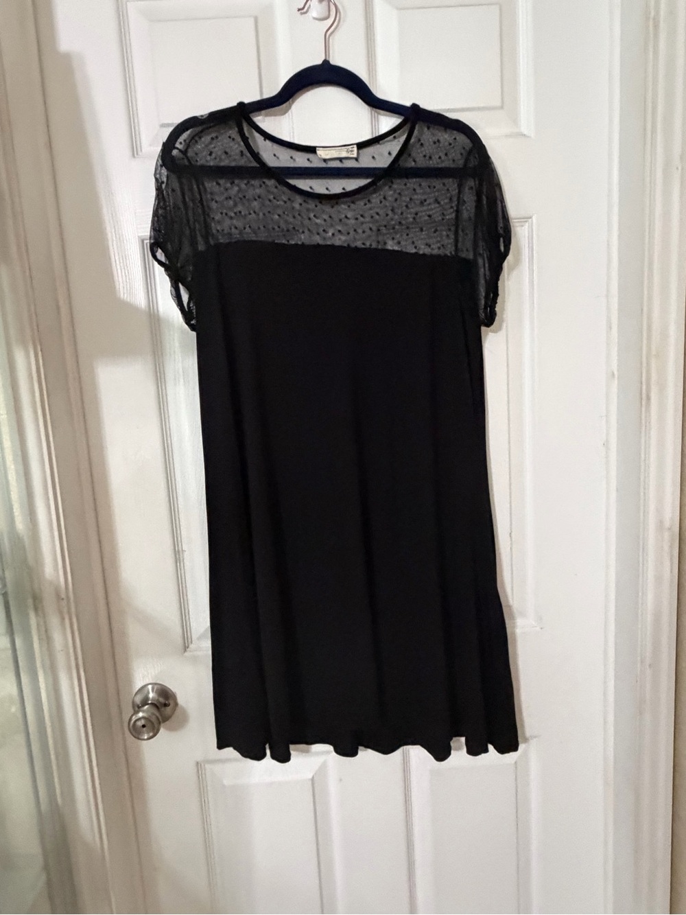 Sheer Yoke Black Polka-Dot Dress